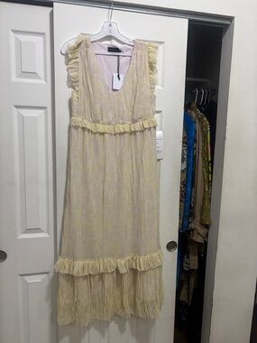 Hatch Pale Yellow Ruffle Midi Dress